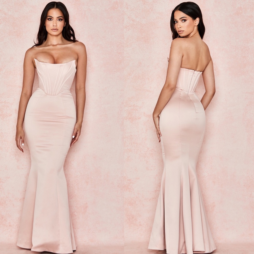 House of CB Blush Malika Corset Gown Dress maxi size XS blush pink NWOT